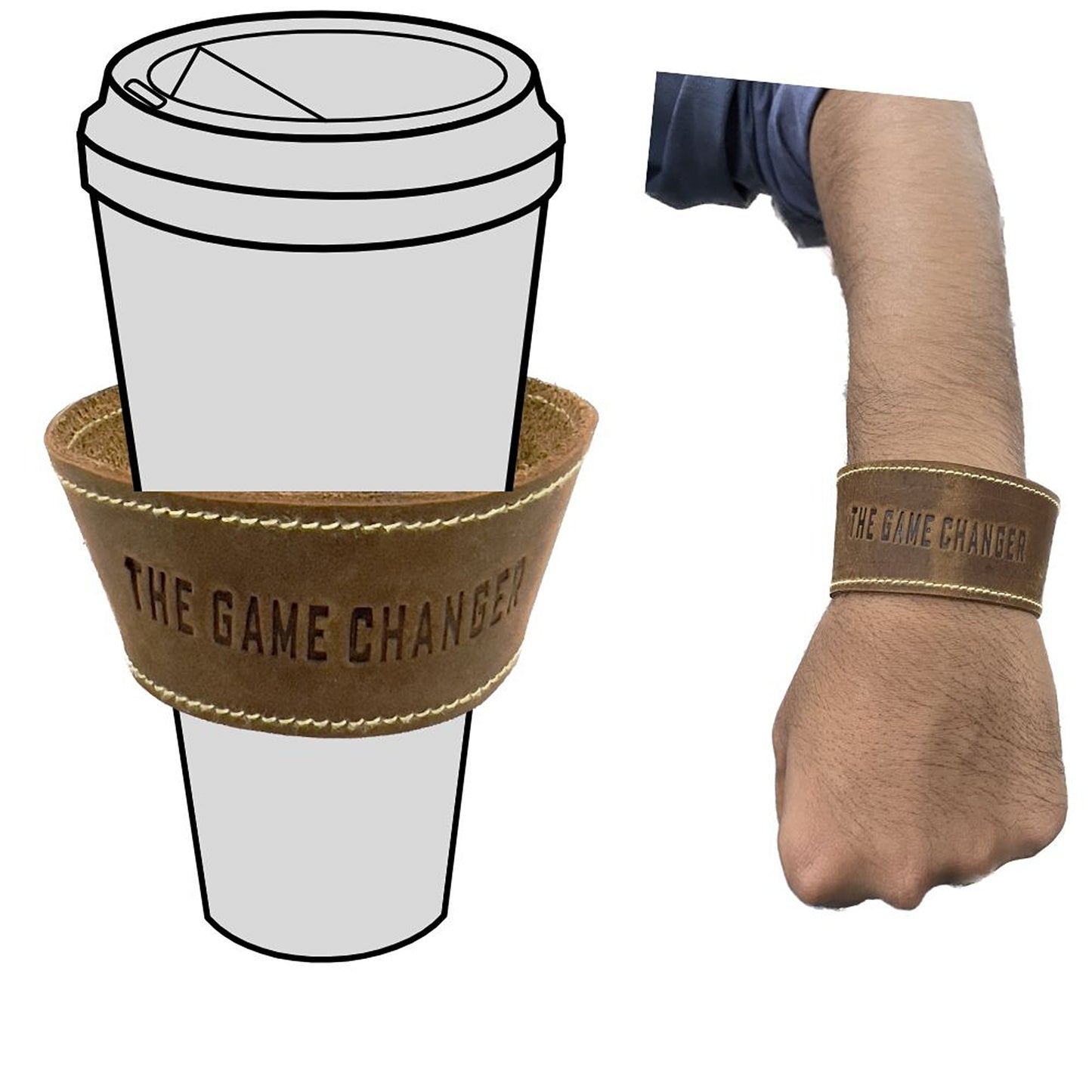 2 IN 1-LEATHER COFFEE SLEEVE AND SCUFF BRACELET