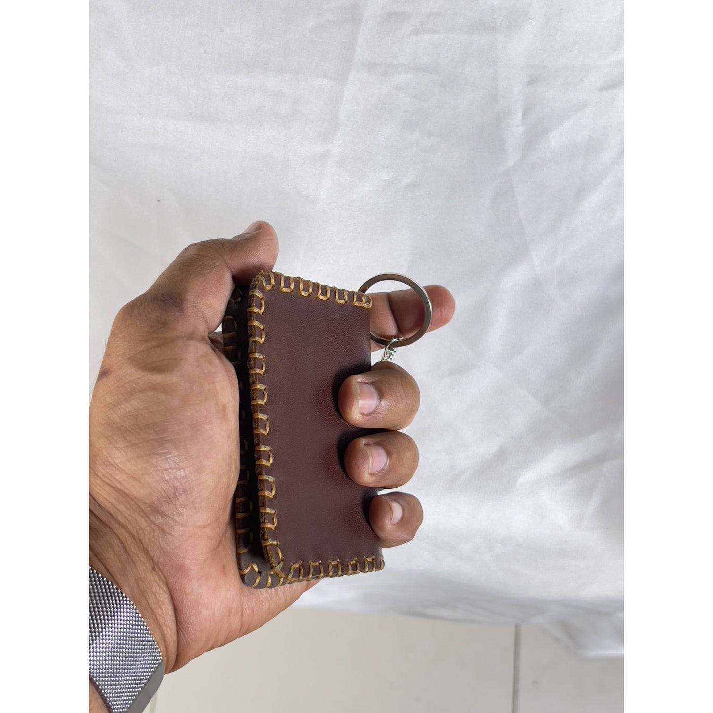 HAND SEWN LEATHER CARDHOLDER -STYLE 5-key ring