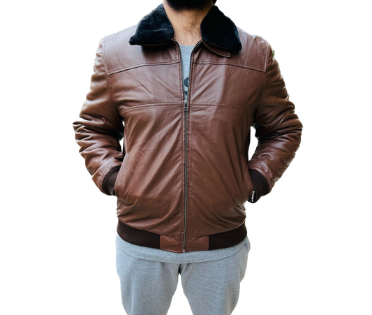 Lambskin Leather Removable Collar Jacket  6M