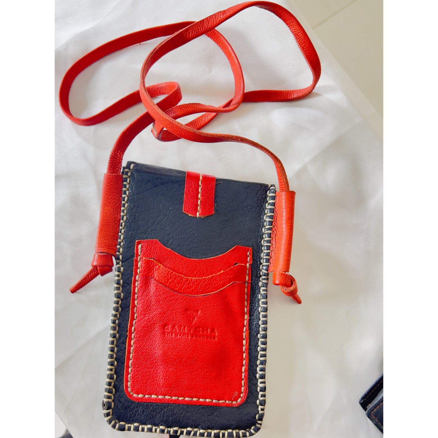 STYLISH LEATHER CELL PHONE CROSSBODY BAG HAND SEWN-8A