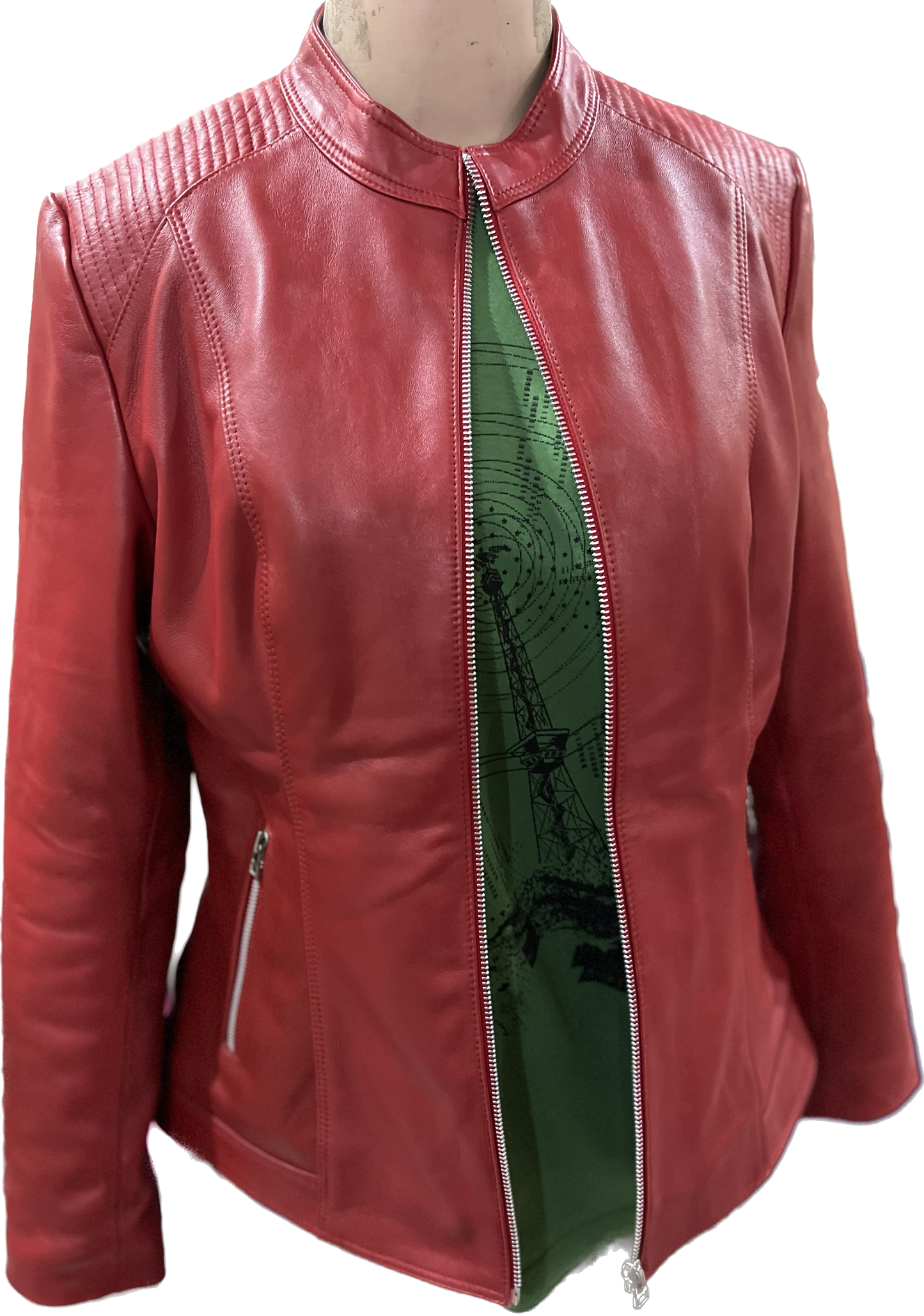 Women Lambskin Red Leather Bomber Jacket L2