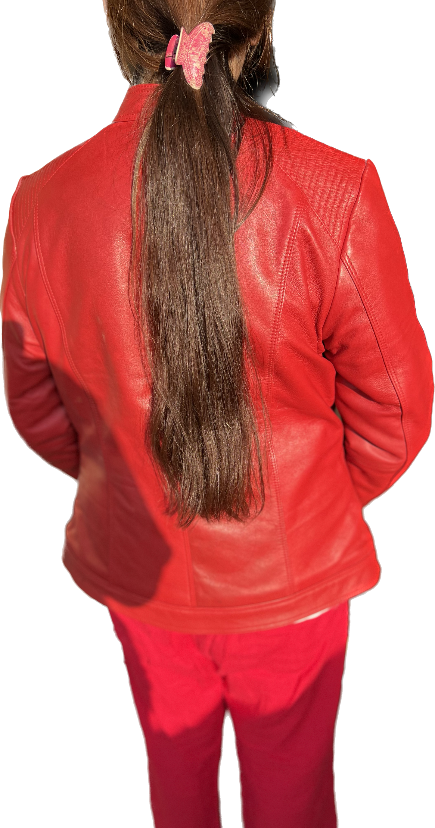 Women Lambskin Red Leather Bomber Jacket L2