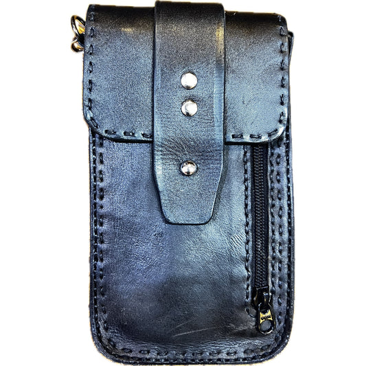 TOURIST LEATHER CROSSBODY CELL PHONE BAG HAND SEWN M9