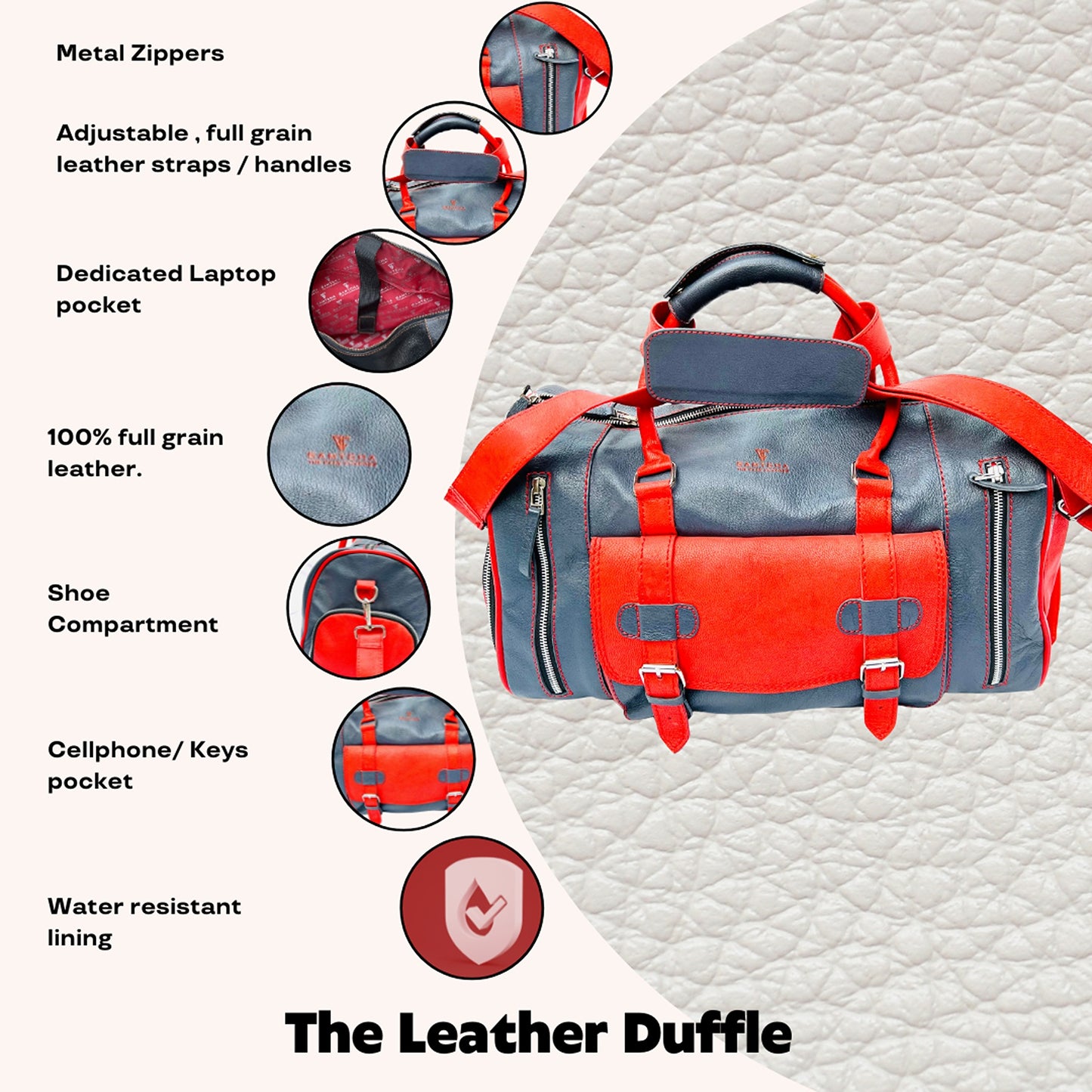 Designer Full Grain Leather Duffel Bag