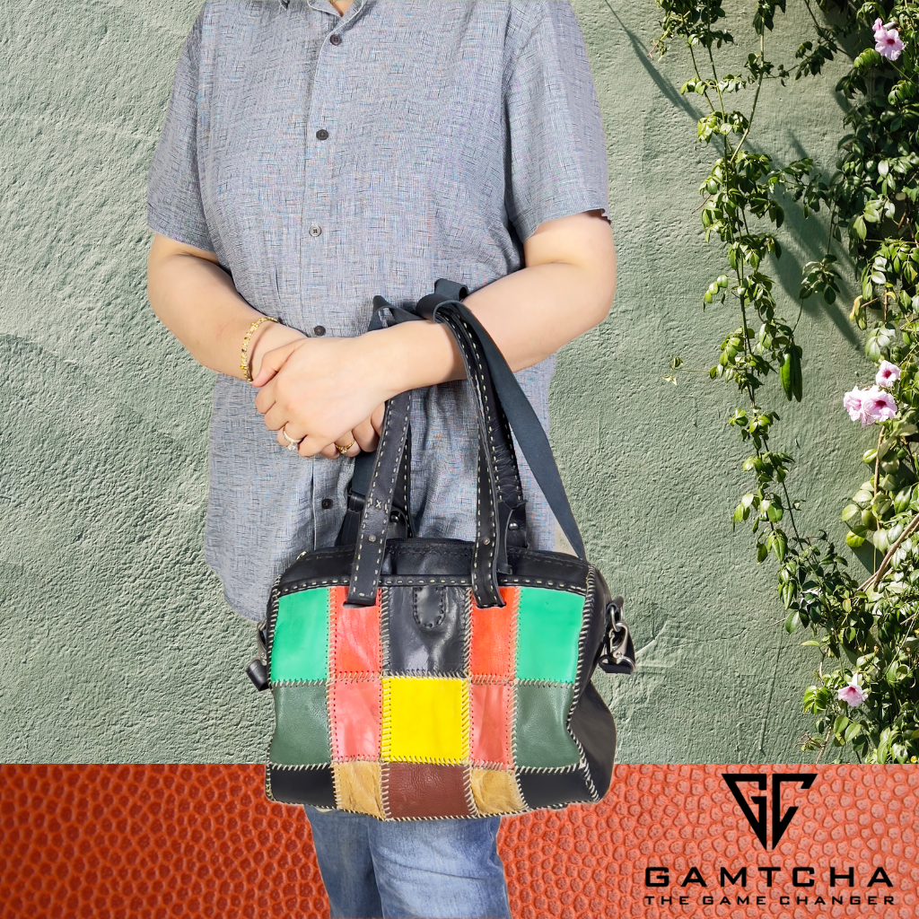 THE MULTICOLOR LEATHER SATCHEL HAND SEWN-M16