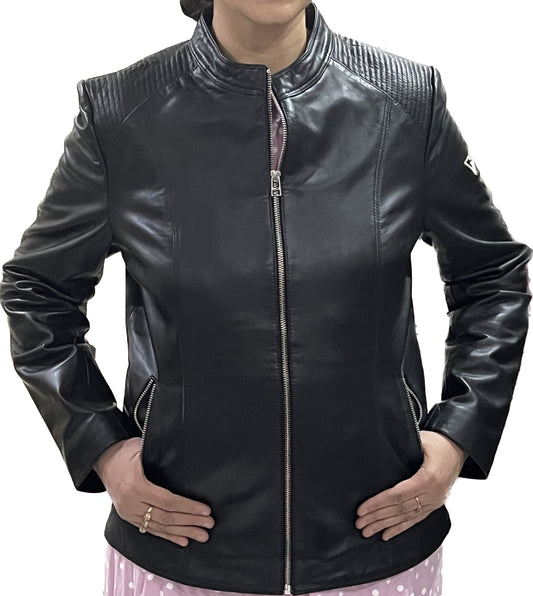 Women Lambskin Leather Bomber Jacket L1