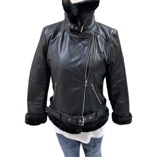 Women Lambskin Leather Jacket Lapel L4 - Image 3