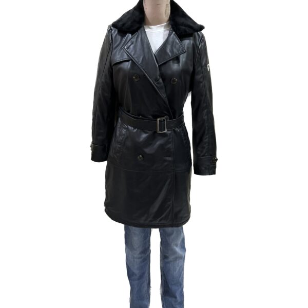 Women Lambskin Leather trench coat L3 - Image 6