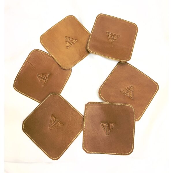LEATHER CRAZY COASTER-BROWN-HAND CRAFTED - Image 2