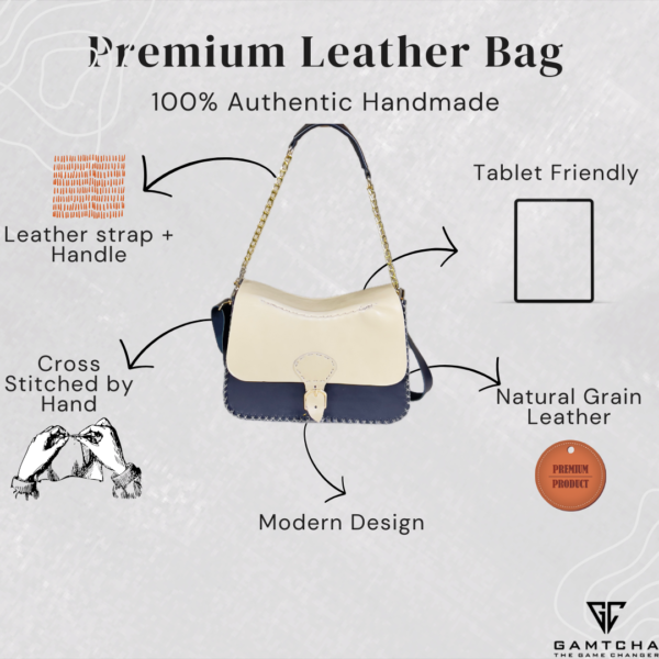 Crescent leather Bag hand stitched- M17-B - Image 2