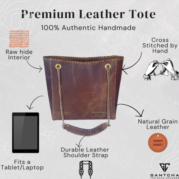HAND STITCHED EVERYDAY LEATHER TOTE BAG-M5 - Image 4