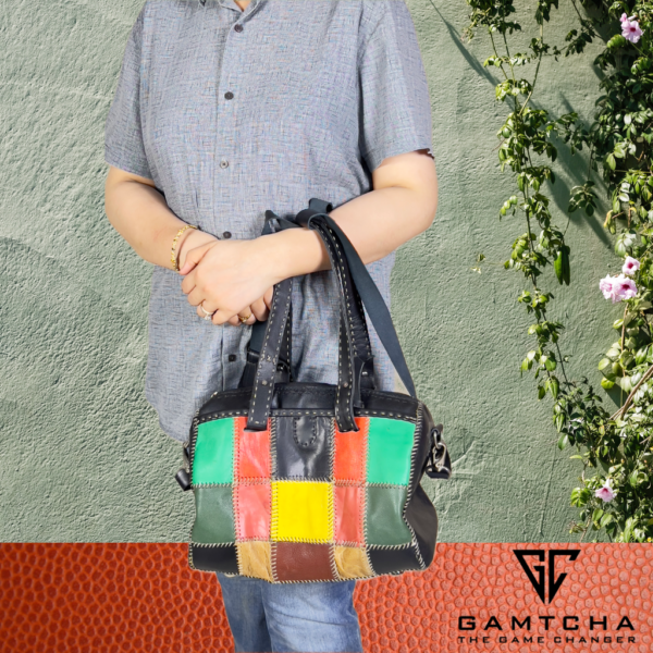 THE MULTICOLOR LEATHER SATCHEL HAND SEWN-M16 - Image 4
