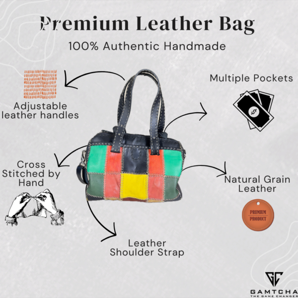 THE MULTICOLOR LEATHER SATCHEL HAND SEWN-M16 - Image 2