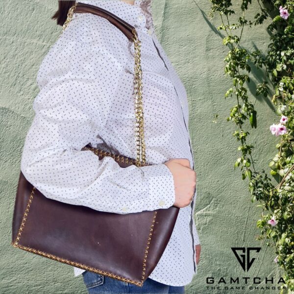 HAND STITCHED EVERYDAY LEATHER TOTE BAG-M5 - Image 5