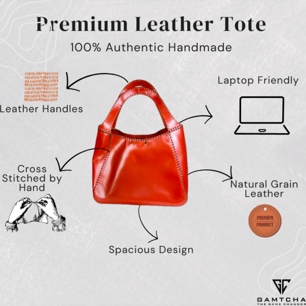 Hand stitched Leather Shopper Tote bag-M5-G - Image 2