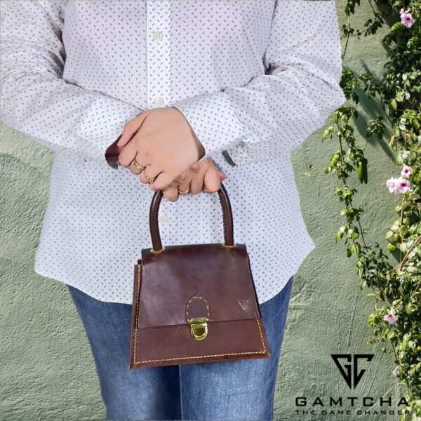 MONA HAND SEWN TRIANGULAR  LEATHER BAG-M13 - Image 6