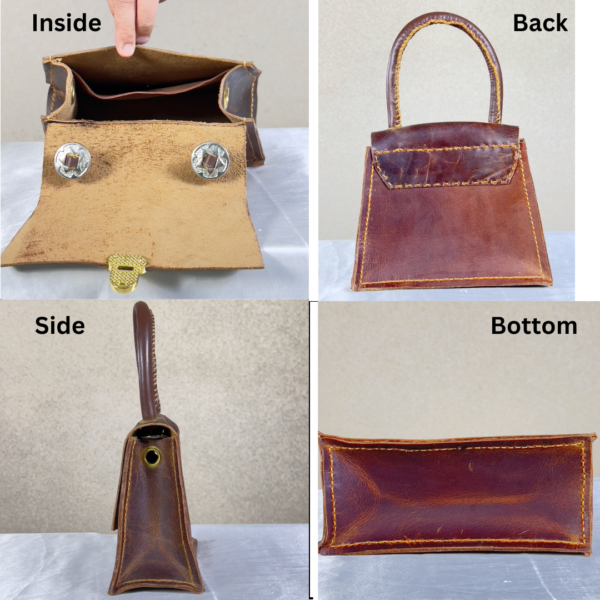 MONA HAND SEWN TRIANGULAR  LEATHER BAG-M13 - Image 7